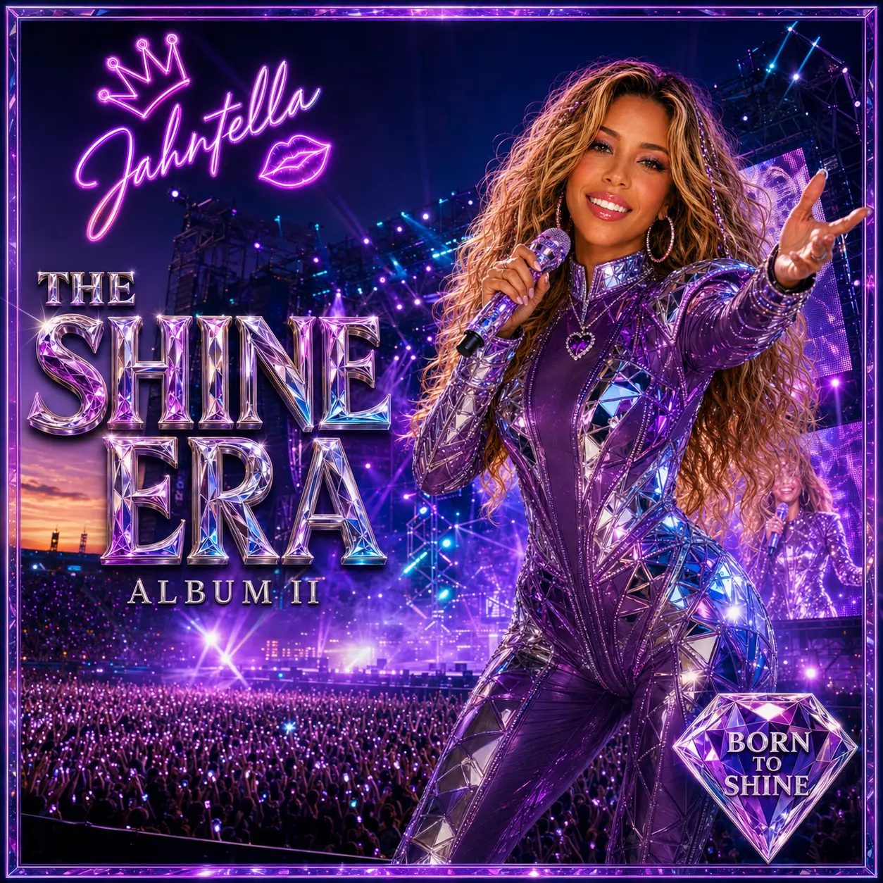 The Shine Era Album II front cover featuring Jahntella performing in a crystal purple stage outfit